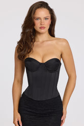Satin Lace-Up Corset Top in Black