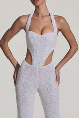 Embellished Cut-Out Jumpsuit in White