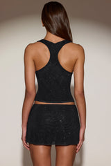 Embellished Mid-Rise A-Line Mini Skirt in Black