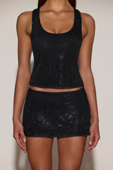 Embellished Mid-Rise A-Line Mini Skirt in Black