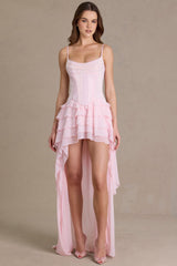 Embellished Cowl-Neck Corset Gown in Baby Pink