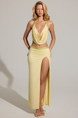 Embellished Low-Rise Maxi Skirt in Lemon Yellow