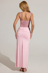 Embellished Corset Maxi Dress in Blush Pink