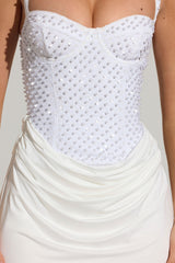 Embellished Corset Mini Dress in White