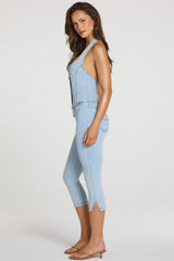 Denim Capri Jumpsuit in Light Denim