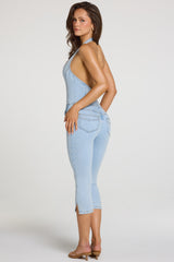Denim Capri Jumpsuit in Light Denim