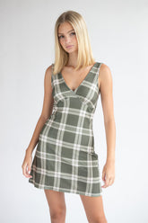 Plunge Neck Plaid Dress