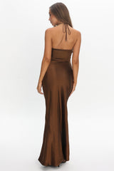 High Roller Flower Decoration Halter Dress Chocolate