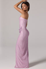 Embellished Bandeau Cowl-Waist Maxi Dress in Lavender