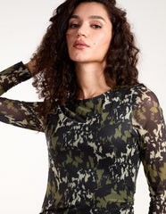 Ruched Mesh Midi Dress