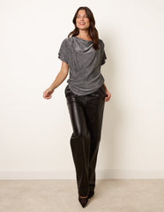 Asymmetric Draped Cowl Neck Top