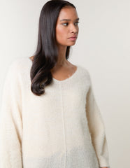 Fluffy Textured V Neck Jumper