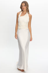 Rejina Asymmetric Neckline Embellished Maxi Dress Off White