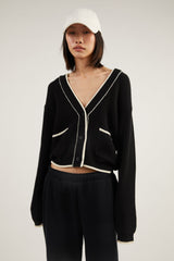 CONTRAST TRIM VARSITY CARDIGAN