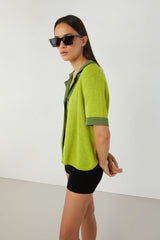 KNIT COLOUR BLOCK BUTTON UP