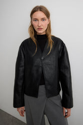 COLLARLESS VEGAN LEATHER JACKET