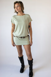Drop Waist Western Belt Mini Dress
