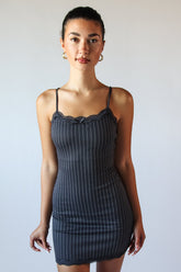 Lace Trim Pinstripe Mini Dress