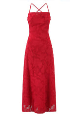 Spaghetti Straps Red Lace Long Dress