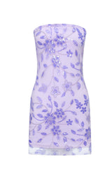Purple Strapless Beaded Tight Mini Dress