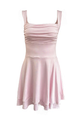 Square Neck Pink Tiered A-line Short Dress