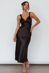 Nyah Lace Trim Midi Dress Black