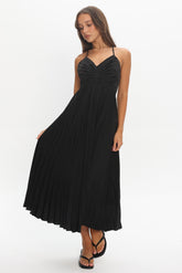 Spoken For Accordion Pleat Midi Dress Black