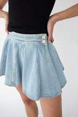 PLEATED DENIM MINI SKORT