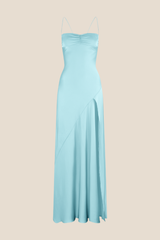 Spaghetti Straps Aqua Long Dress with Slit