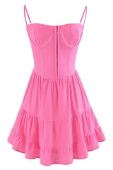 Spaghetti Straps Hot Pink Short Dress with Hooks