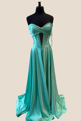 Strapless Aquamarine Twist A-line Long Dress