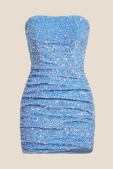 Strapless Blue Bodycon Sequin Short Dress