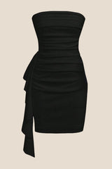 Strapless Black Bodycon Short Dress with Train