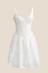 Straps White Jacquard A-line Short Dress