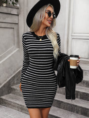 Fashionably Educated Striped Knit Mini Dress - Black