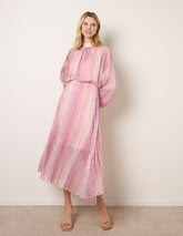 Zig Zag Metallic High Neck Puffball Pleated Dress