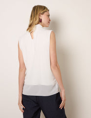 Sleeveless Cowl Tie Front Chiffon Blouse
