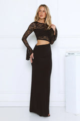 Rooftop Muse Lace Long Sleeve Maxi Dress Black