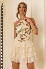 Garden Muse Sequin Mini Dress - Beige Multi