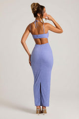 Embellished Cowl Neck Maxi Dress in Lavender Blue