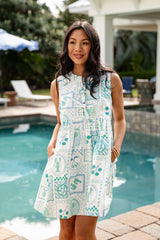 Patchwork Paradise Blue Mini Dress