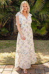 FINAL SALE - Vintage Bloom Floral Ivory Tie Strap Maxi Dress