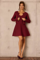 Tasha Knit Mini Dress Set - Wine