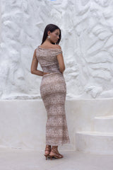 Luxe Explorer Off Shoulder Maxi Dress Brown