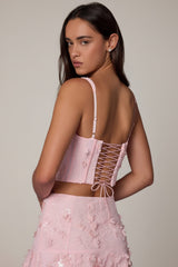Embellished Lace-Up Corset Top in Soft Pink