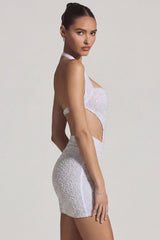 Embellished Cut-Out Halterneck Mini Dress in White