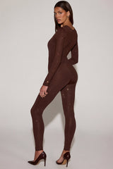 Embellished Jersey High-Waisted Leggings in Chocolate Brown