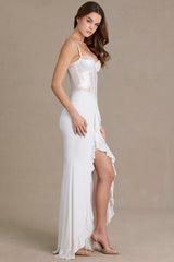 Embellished Lace Corset Gown in Snow