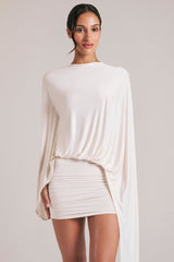 Draped Cape Mini Dress in Vanilla