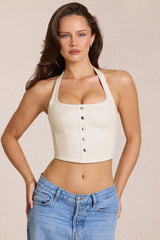 Denim Halterneck Corset Style Top in Ivory